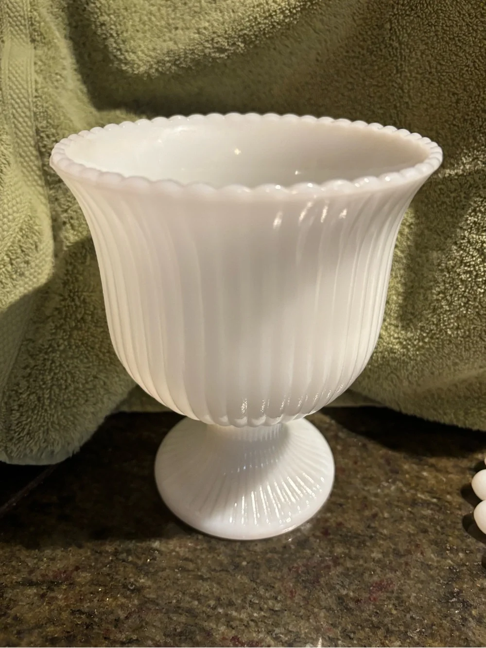 White Ribbed Milk Glass Compote Vase by E.O. Brody Co.